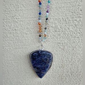 Sodalite Gemstone Pendant Necklace in 925 SOLID Sterling Silver (2.4")